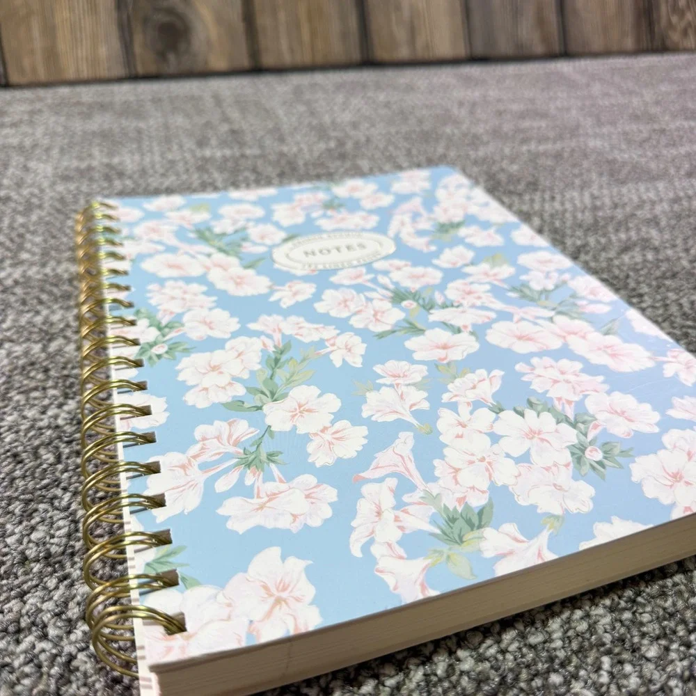Fringe Studio Blue Floral Spiral Notebook 192 Lined Pages Gold Wire Journal